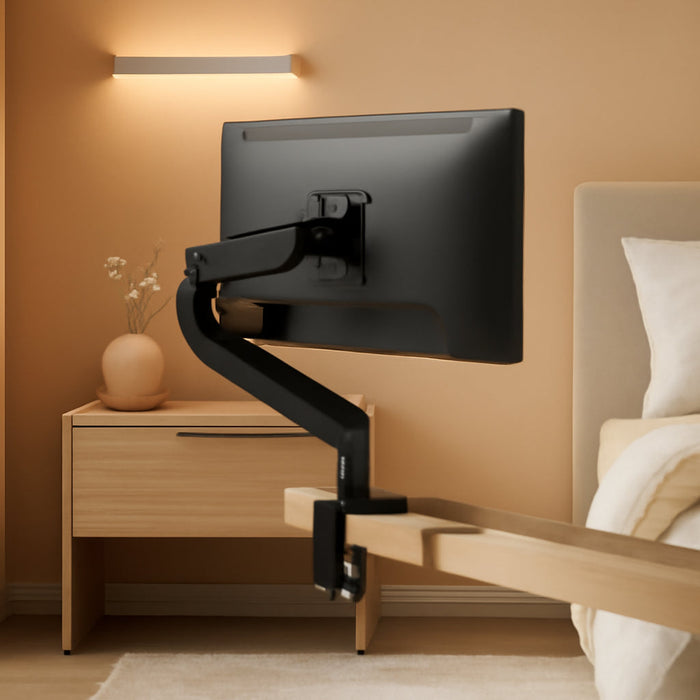 Single Monitor Desk Mount, Adjustable Gas Spring Monitor Arm Support Max 32 Inch, 4.4-17.6Lbs Screen, Computer Monitor Stand Holder with Clamp/Grommet Mounting Base, VESA Mount Bracket, Black