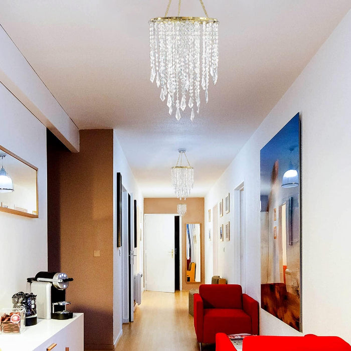 Acrylic Chandelier Ceiling Light Shade Beaded Hanging Pendant Lampshade with Gold Frame for Bedroom for Wedding Party H12.9" X W8.7" 3 Tiers