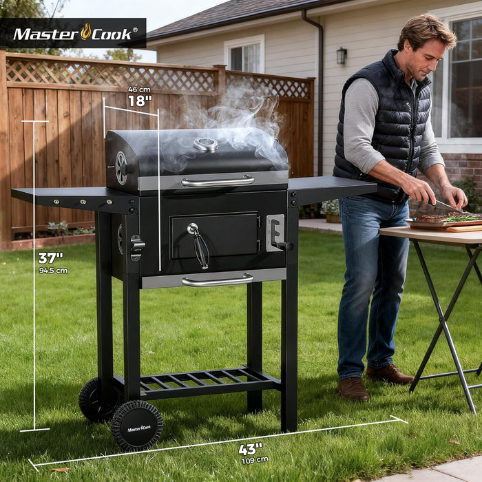 Charcoal Grills with Two Foldable Side Tables, 353 Sq.In Cooking Area Outdoor Smoke Barbecue Bbq Grill for Camping, Backyard Party, Patio, Picnic, Garden, Black,18"D X 43"W X 37"H