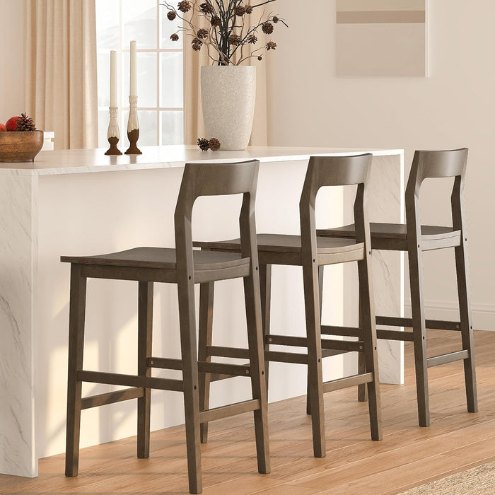 Basics Bar Stools Set of 4, Farmhouse 25” Counter Height Stools with Solid Wood Legs & Back, Mid Century Modern Barstools for Kitchen Island, Dining Room, Brown