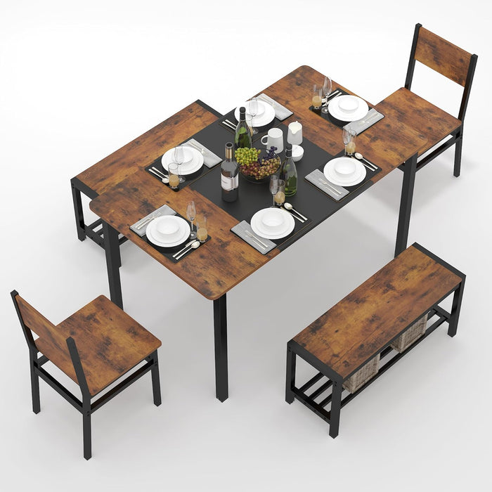 Rustic Brown Industrial Dining Table Set StorageDrawers