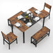 Rustic Brown Industrial Dining Table Set StorageDrawers