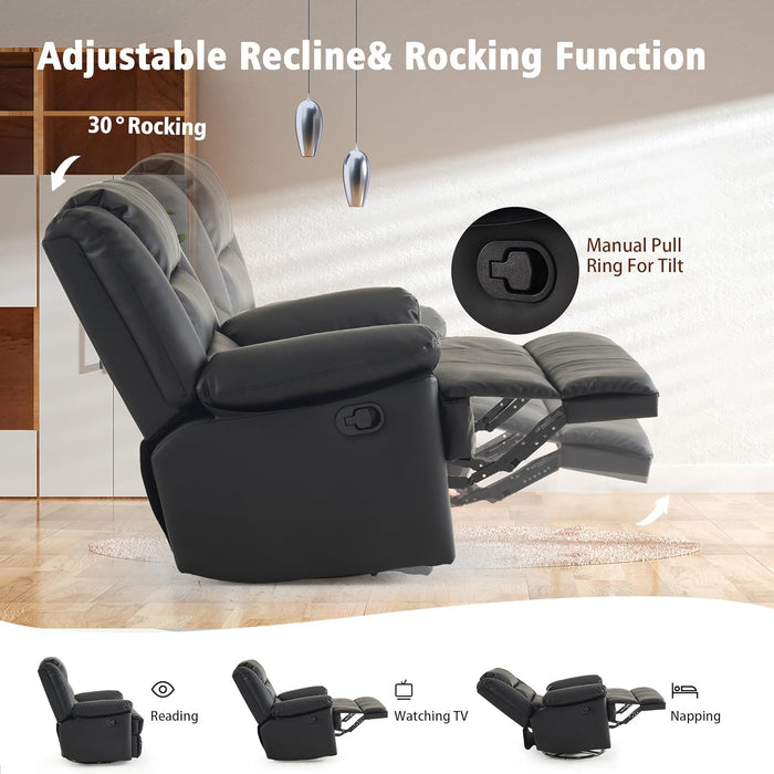 Black Swivel Rocker Recliner with Storage