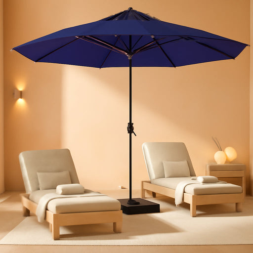 15Ft Patio Umbrella with Base,Large Outdoor Double-Sided Rectangle Umbrella with Crank Handle, Market Umbrella for Poolside Garden Deck Backyard Beach Pools, Navy Blue