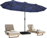 15Ft Patio Umbrella with Base,Large Outdoor Double-Sided Rectangle Umbrella with Crank Handle, Market Umbrella for Poolside Garden Deck Backyard Beach Pools, Navy Blue