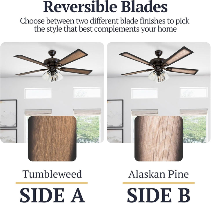 Glenmont, 52 Inch Farmhouse LED Ceiling Fan with Light, Pull Chain, Three Mounting Options, Dual Finish Blades, Reversible Motor - 40278-01 (Oil-Rubbed Bronze)