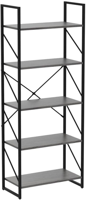5 Tiers Bookshelf, Industrial Artsy Grey Bookcase Bookshelves, Book Rack, Storage Rack Shelves Books Holder Organizer for Books Movies in Living Room Home Office, Charcoal Gray + Black