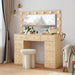 Fluted Vanity Desk with Mirror and Lights, Power Outlets, Modern Wood Vanity Desk Makeup Table with 11 Drawers, 3 Color Modes Dressing Table with Storage for Bedroom, Living Room, Natural