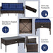 3 Pieces Patio Conversation Set, All Weather Outdoor PE Rattan Wicker Furniture Set with Padded Cushions, Tempered Glass Coffee Table, for Poolside, Backyard, Garden (Navy)