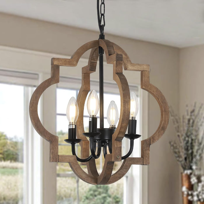 Wood Chandelier Farmhouse FourLight Rustic Brown 15In