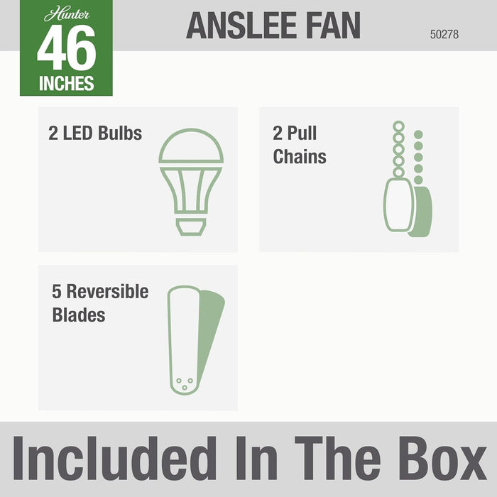 Anslee, Indoor, Ceiling Fan, with LED Light, 46 Inch, Brushed Nickel | Low Profile Mount, Pull Chain, 5 Blades, for Bedroom, Living Room, Kitchen, 50278