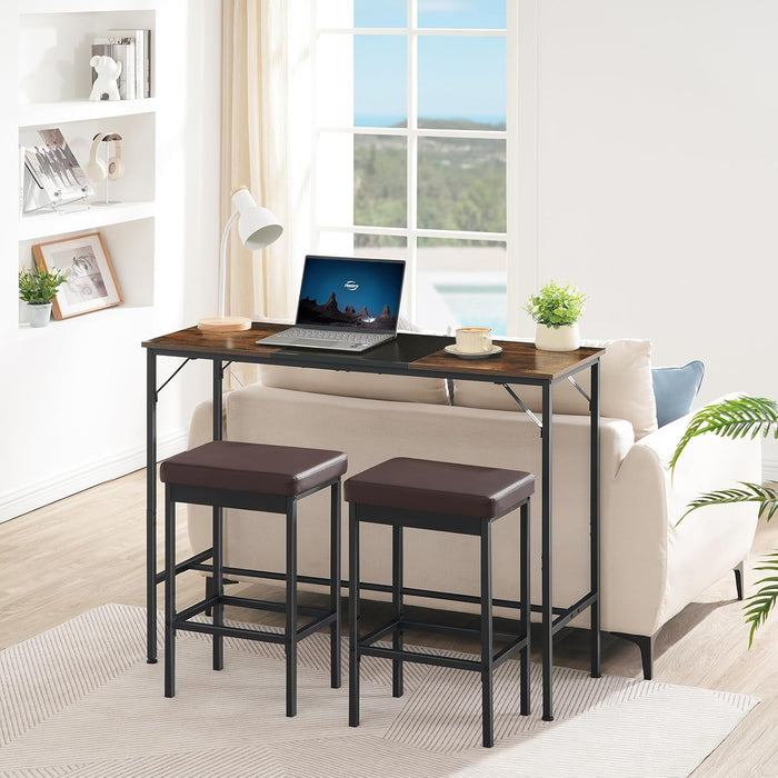 Bar Stools, Set of 2 Bar Chairs, 24.8-Inch Height Stools, Breakfast Bar Stools, Kitchen Bar Chairs, 2" Thick Upholstery, for Kitchen, Dining Room, Cafe, Bar Counter, Brown and Black BC21BY01