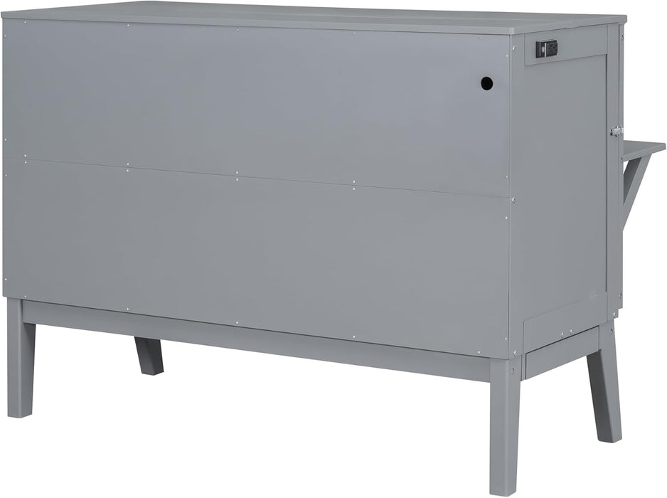 Murphy Bed Queen Size with USB Port and Slide-Out Shelves on Each Side, 2-In-1 Foldable Bed Frame Cabinet Desk for Bedroom Guest Room Living Room (Gray)