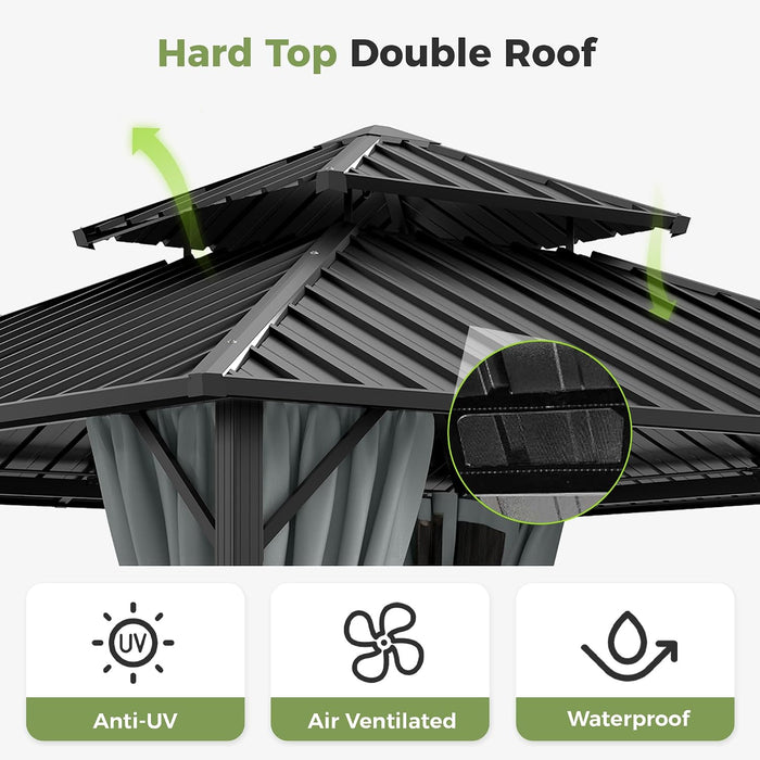 12x12 Aluminum Hardtop Gazebo Grey Weatherproof Roof