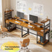 48" Computer Desk with Power Outlets & LED Lights, Gaming Desk with Drawer & Storage Shelves, Reversible Home Office Desk with Monitor Stand, for Living, Study Room, Gaming Room, Rustic Brown