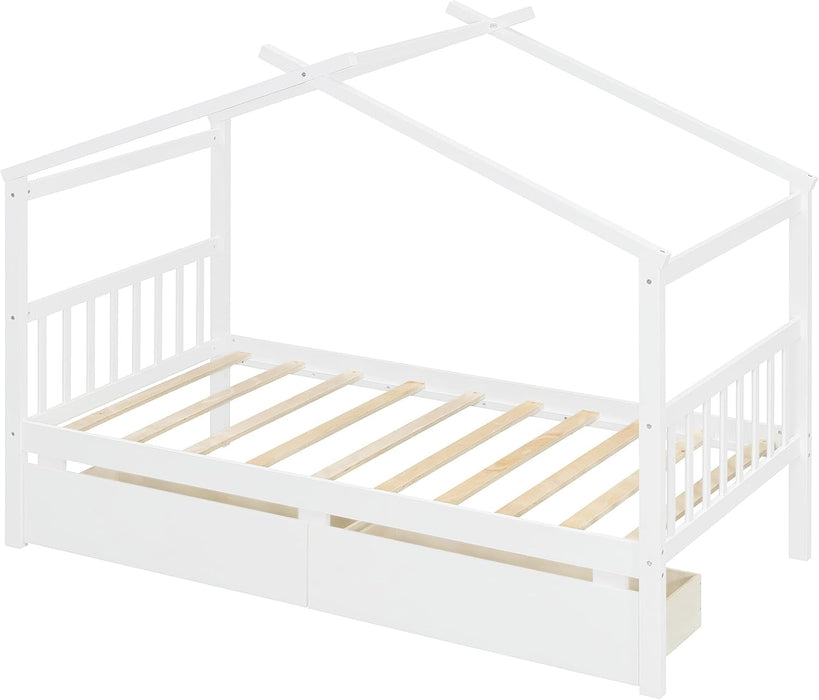 Twin Size White House Bed With PremiumStorageDrawers