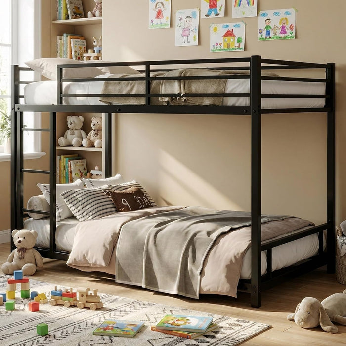 Twin over Twin Low Profile Metal Bunk Bed for Kids & Teens | 53.9" Low Profile, 400 Lbs Each Bunk, 12.8" Guardrails, Quiet Steel Frame, No Box Spring