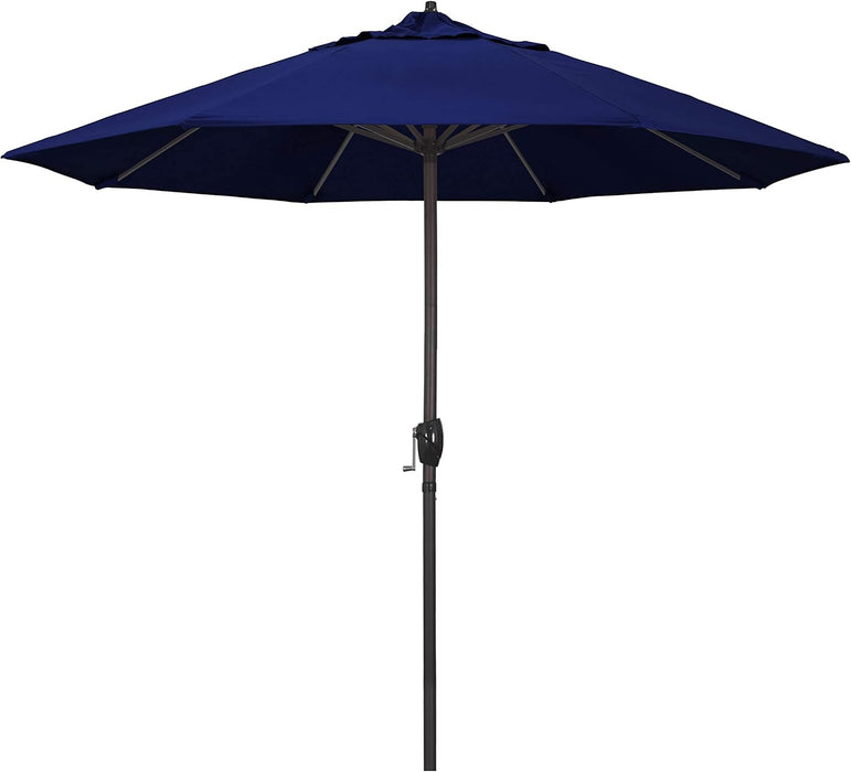 9' Rd Sunbrella Aluminum Patio Umbrella, Crank Lift, Auto Tilt, Bronze Pole, True Blue Fabric