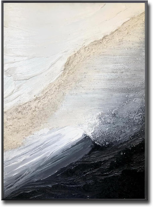 Handcrafted Monochrome Wall Art 32x48 Coastal Framed