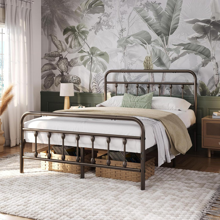 Queen Metal Platform Bed Frame, Victorian Headboard & Footboard