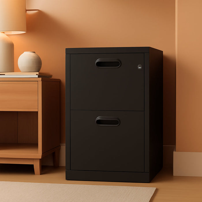 Turtle Contour 2 Drawer Fire Rated File Cabinet, Black