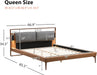 Upholstered Headboard Brown Bed Frame with Gray Leather Headboard Solid Wood Bed Frame with Integrated Night Lights, Wooden Slats, No Box Spring Needed Platform Bed, Queen