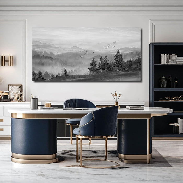 Grey Pictures Wall Decor Forest Artwork Mountain Canvas Painting Landscape Wall Art Prints for Living Room Bedroom Home Hanging Decor 24X48 Inch