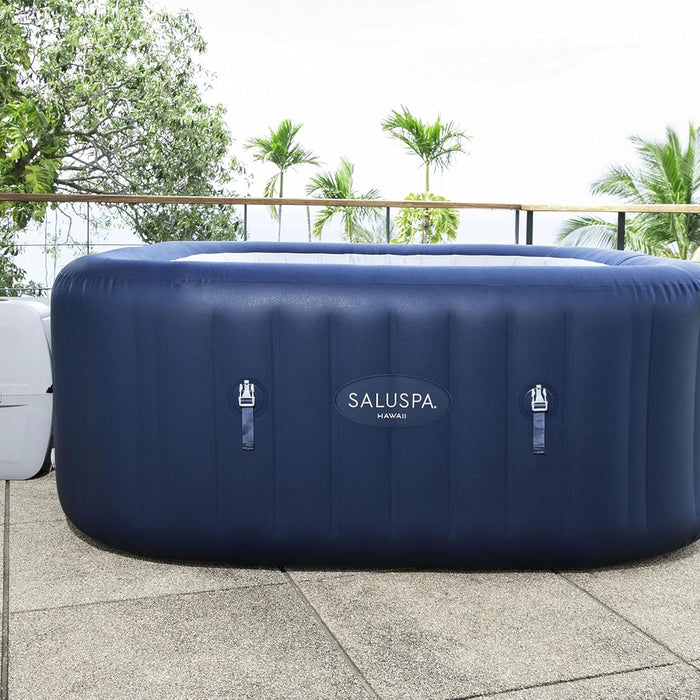 Saluspa Hawaii Airjet 4 to 6 Person Inflatable Hot Tub Square Portable Outdoor Spa with 140 Airjets and Energysense Energy Saving Cover, Blue