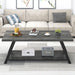 Coffee Table, Industrial Wood and Metal Center Table for Living Room, Rectangle Cocktail Tea Table with Storage Shelf, Rustic Grey, 47 Inch