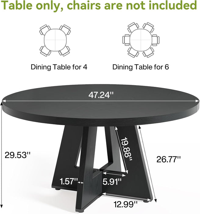 round Dining Table for 4-6 People, 47 Inches Dining Room Table with Wooden Pedestal Base, Black Dinner Table, Circle Kitchen Table for Dining Room, Kitchen, Living Room(Table Only)