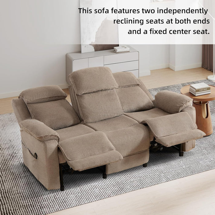 Power Reclining Sofa, 3 Seat Electric Recliner Couch for Adults, Adjustable Home Theater Seating with Side Pocket for Small Space, Living Room, Office(Khaki)