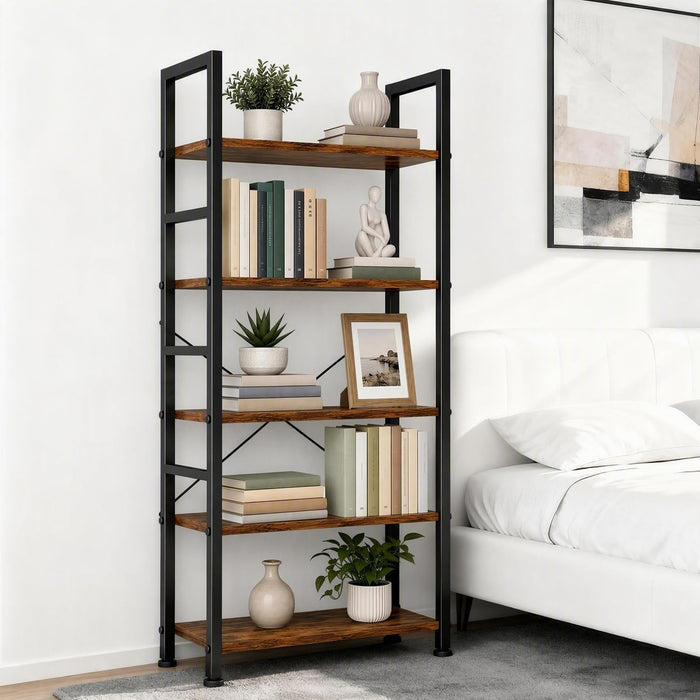 5 Tier Bookshelf, Free Standing Bookcase with Open Storage Shelves