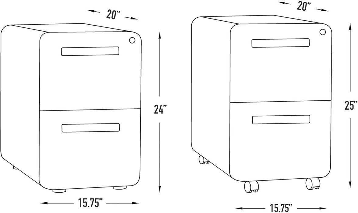 Stockpile 2 Drawer Mobile File Cabinet with Lock - under Desk Metal Filing Cabinet, Legal/Letter File Folders, Wheels and Stationary Feet, Pre-Assembled, White