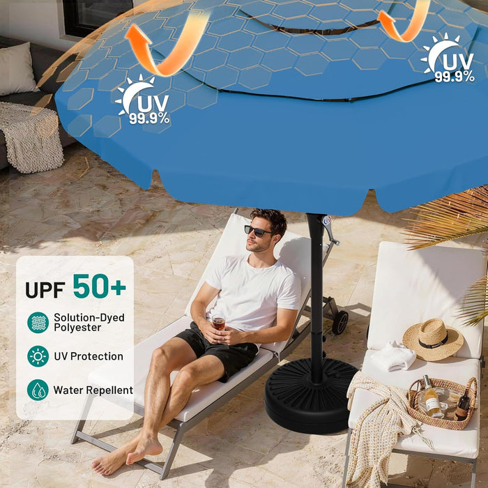 10FT 3-Tiers Patio Umbrella with Valance, Outdoor Umbrellas with Crank/Tilt, Table Market Umbrella Vented W/ 8 Sturdy Ribs for Garden, Deck, Backyard, and Pool, Royal Blue