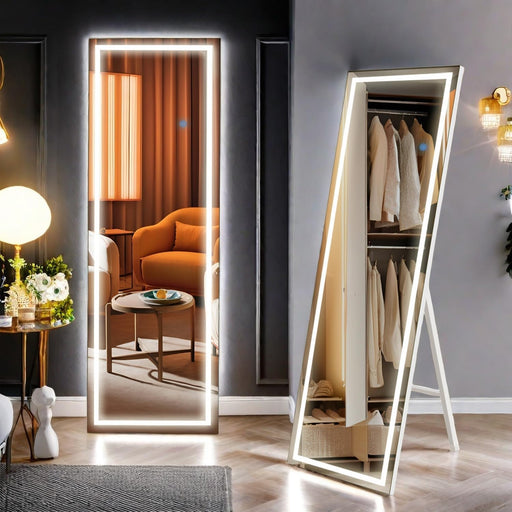 56"X18" Full Length Mirror with Lights, LED Frame Full Body Mirror with 3 Color Dimmable Lighting for Living Room and Bedroom
