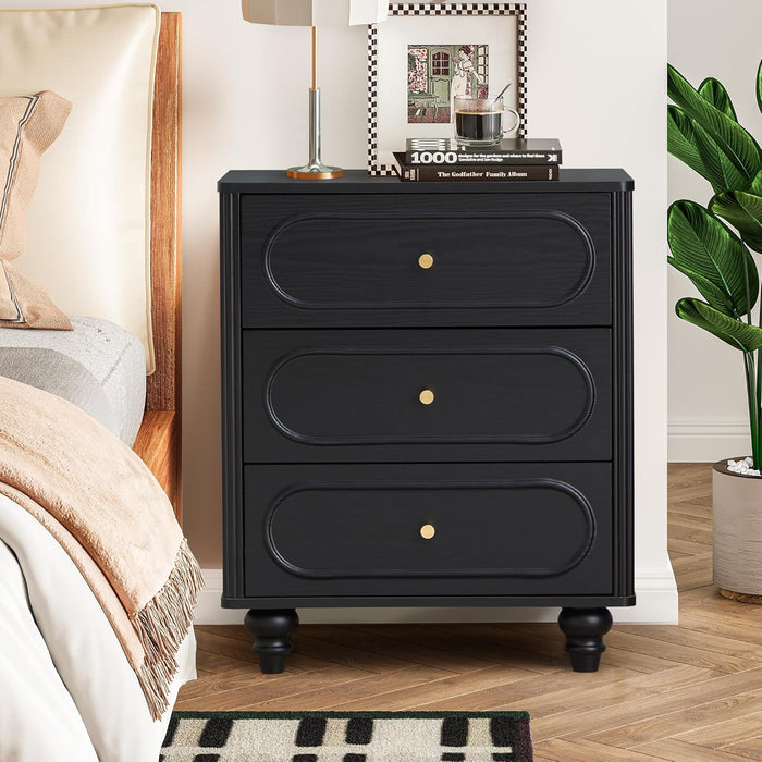 3 Drawer Fluted Dresser for Bedroom Set of 2, Mid Century Modern Chest of Drawers, Wood Storage Small Dresser Organizer for Bedroom Living Room Hallway Closet, Black
