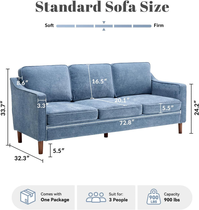 80 Inches Brilliant SkyBlue Chenille Sofa Reinforced