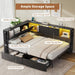 Full Corner Bed Frame with Upholstered Storage Headboard and Drawers, Metal Platform Bed Frame with LED Light and Charging Station, Full Daybed for Living Room, Bedroom & Guest Room, Black