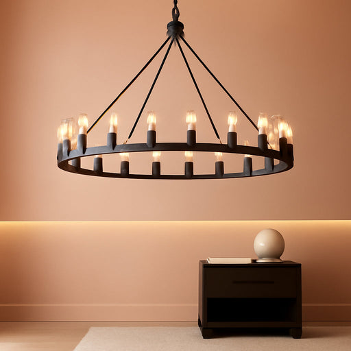 48-Inch Wagon Wheel Chandelier Black Outdoor Fixture