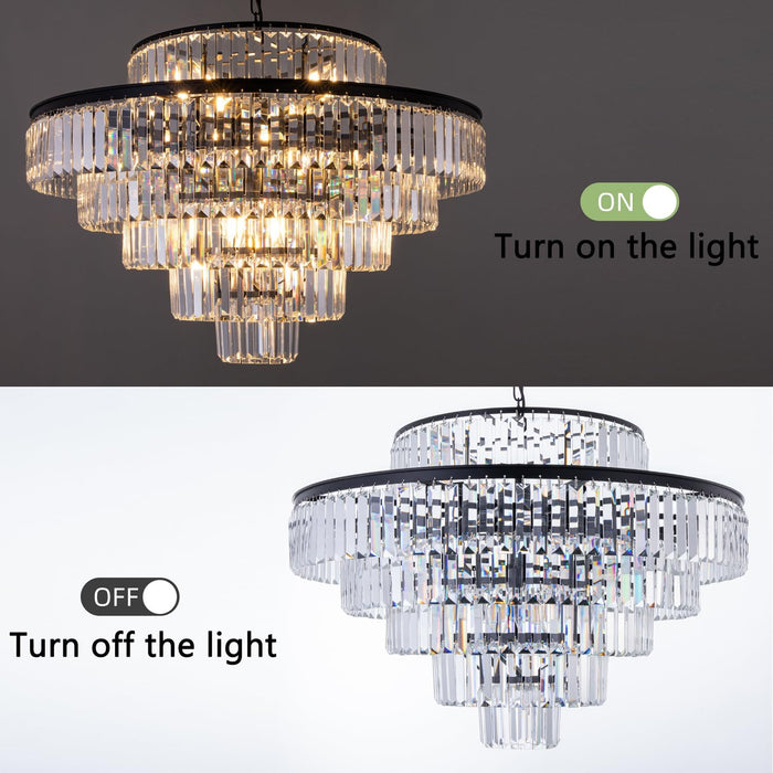 Crystal Chandelier Black Pendant Light 31Inch Luxury