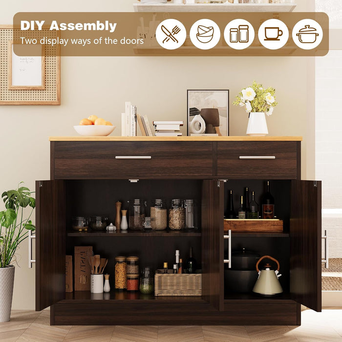 43" Farmhouse Sideboard Buffet Cabinet, Rustic Brown