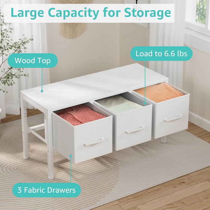 Closet Storage with 3 Fabric Drawers Small White Dresser for Closet Floor Organizer Dorm Bedroom