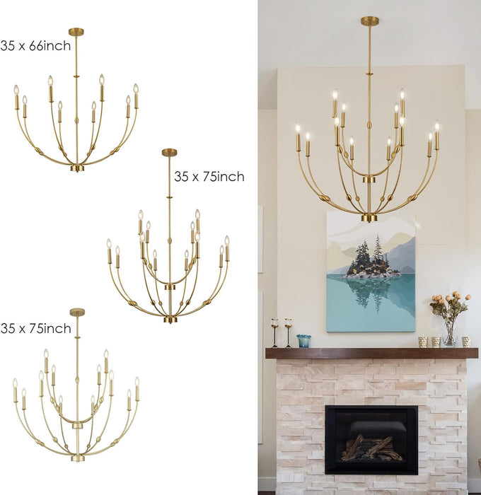 Magnificent Brushed Gold Chandelier 12 Light Fixture