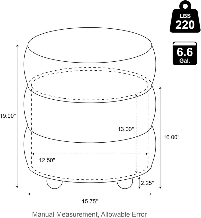 round Ottoman with Storage, Small Foot Stool, Modern Accent Stool Upholstered Vanity Stool with Rubberwood Ball Feet for Bedroom Living Room Dorm Room, Gradient Brown