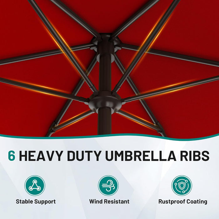 7.5FT Patio Umbrella Table Market Umbrella W/Tilt and Crank Heavy-Duty round Outdoor Umbrellas for Garden, Deck, Backyard,And Pool, Red