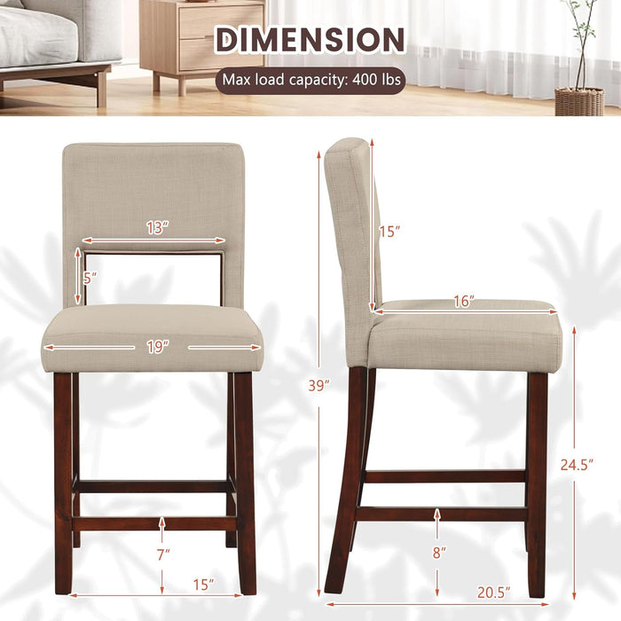 24.5" Counter Height Bar Stools Set of 4, Linen Barstools with Back, Rubber Wood Legs, Max Load 400 Lbs, Modern Upholstered Bar Dining Chairs for Kitchen Island Pub, Beige