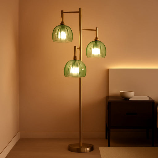 Gold Floor Lamps for Living Room Bedroom-3 Light Glass Floor Lamp with Three Led Bulb, Rustic Tall Floor Lamp Gold Standing Lamp Tree Floor Lamps for Living Room Bedroom,Office,Corner