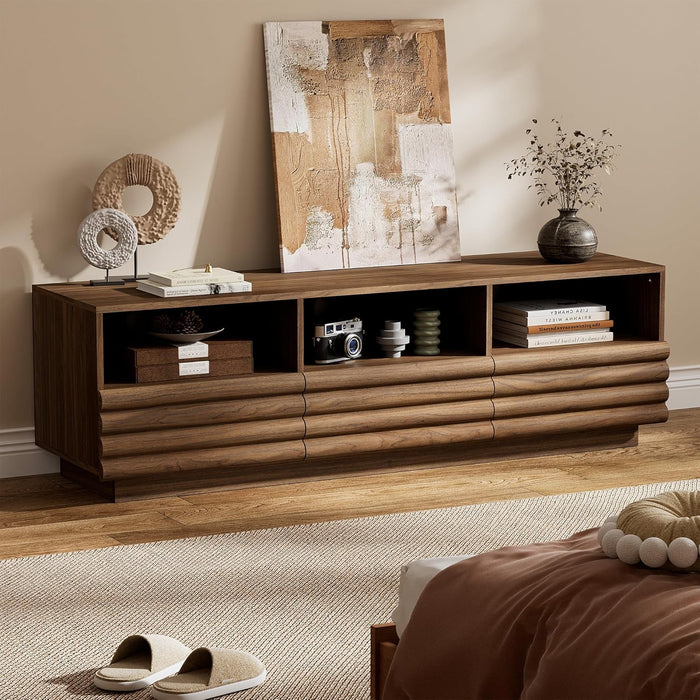 Mid-Century Modern TV Stand for 50-60 Inch TV, Entertainment Center with Storage & Drawers, Media Console Table for Living Room Bedroom, Walnut