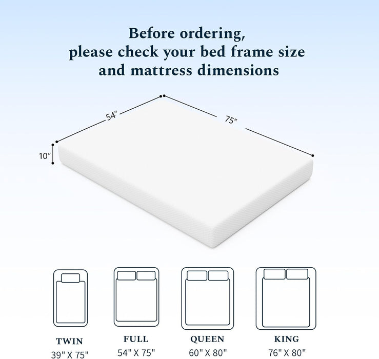 Full Mattress, 10 Inch Gel Memory Foam Mattress in a Box, Fiberglass Free Full Size Mattresses for Pressure & Pain Relief, Soft and Comfortable