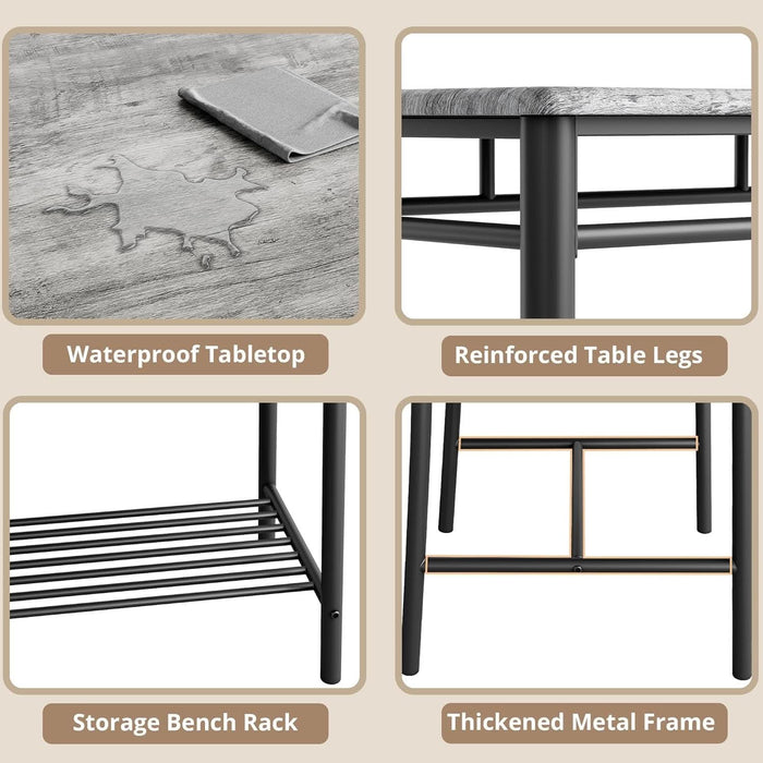 Dining Table Set for 4, Kitchen Table with Upholstered Bench and 2 Chairs, Kitchen Table and Chairs Set for Small Space, Apartment, Grey